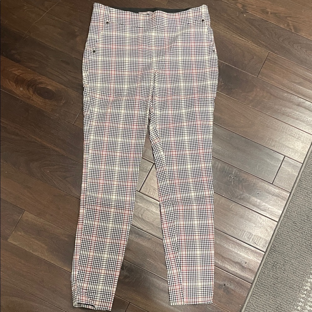 Maurices Black, White, and Pink Plaid Stretch Pull-on Pants size medium